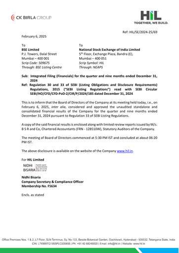 Vorschaubild Hyderabad Industries Limited Quartalsbericht 2025-q3