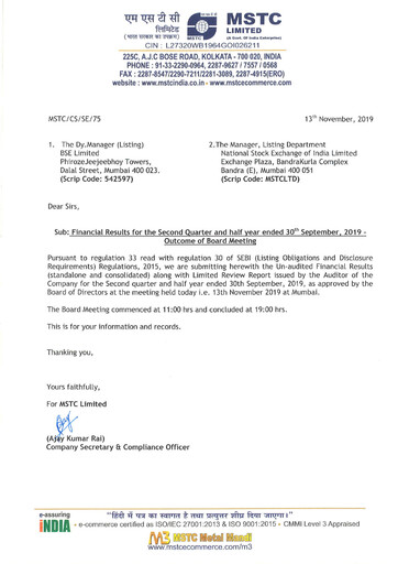 Thumbnail MSTC Limited
 Quarterly Report 2019-q2