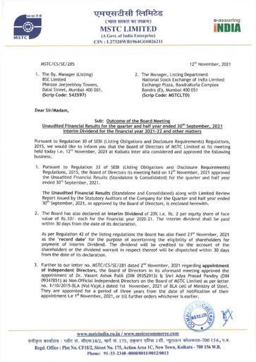 Thumbnail MSTC Limited
 Quarterly Report 2021-q2