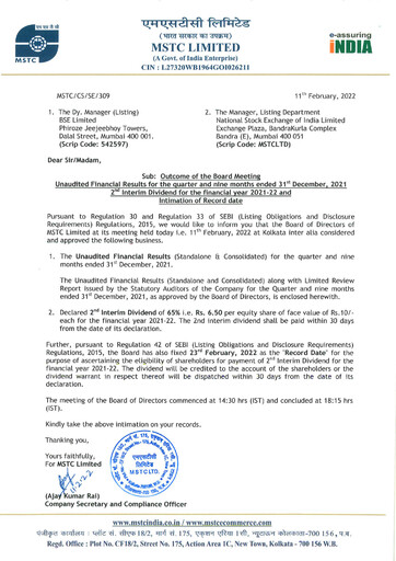 Thumbnail MSTC Limited
 Quarterly Report 2021-q3