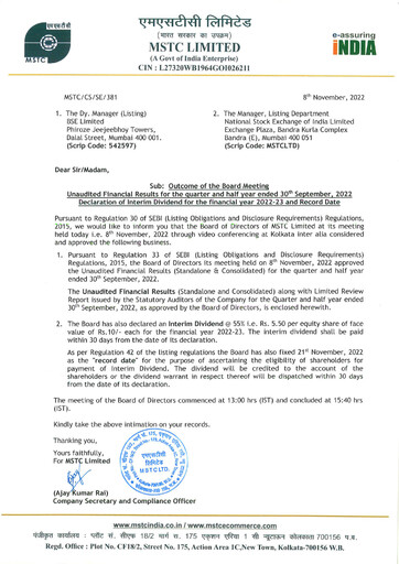 Thumbnail MSTC Limited
 Quarterly Report 2022-q2