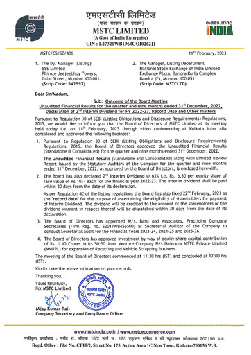 Thumbnail MSTC Limited
 Quarterly Report 2022-q3