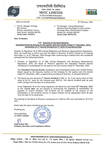 Thumbnail MSTC Limited
 Quarterly Report 2023-q3