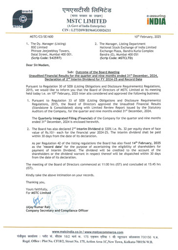 Thumbnail MSTC Limited
 Quarterly Report 2024-q3