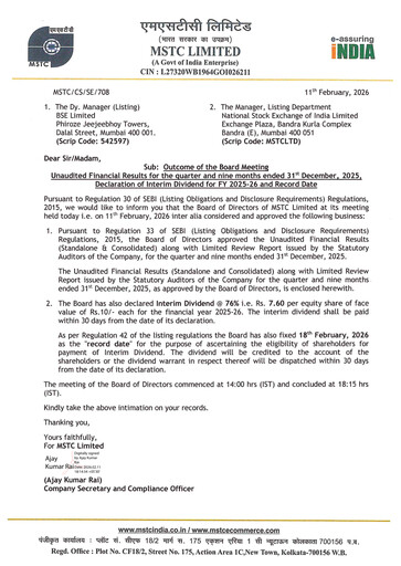 Thumbnail MSTC Limited
 Quarterly Report 2025-q3