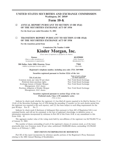 Thumbnail Kinder Morgan Annual Report 2001