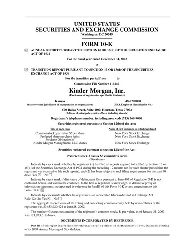 Thumbnail Kinder Morgan Annual Report 2002
