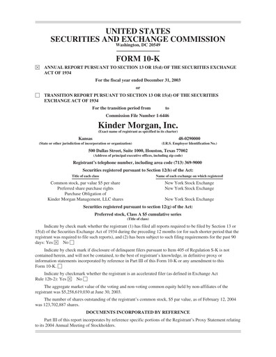 Thumbnail Kinder Morgan Annual Report 2003