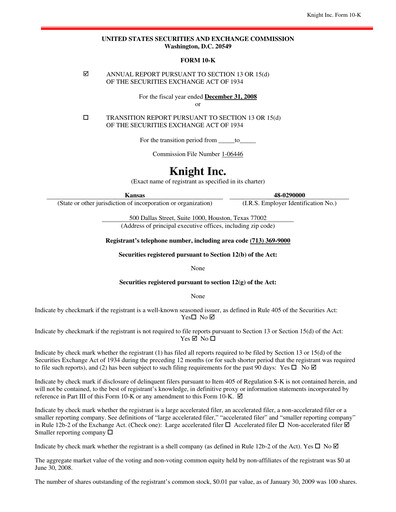 Thumbnail Kinder Morgan Annual Report 2008