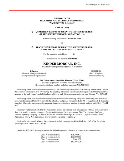 Thumbnail Kinder Morgan Quarterly Report 2011-q1