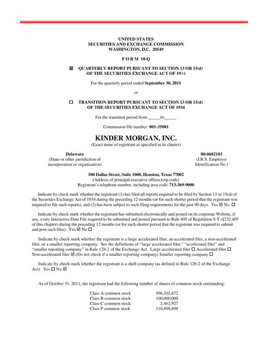Thumbnail Kinder Morgan Quarterly Report 2011-q3