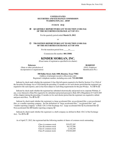 Thumbnail Kinder Morgan Quarterly Report 2012-q1