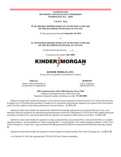 Thumbnail Kinder Morgan Quarterly Report 2016-q3