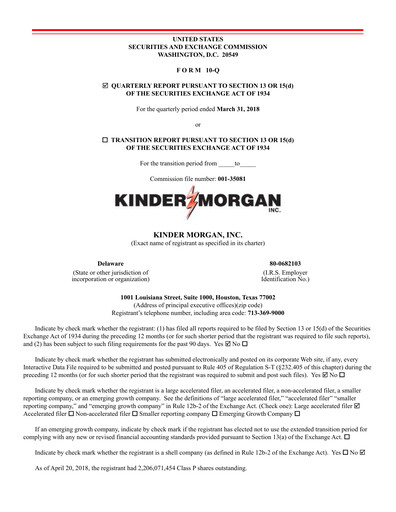 Thumbnail Kinder Morgan Quarterly Report 2018-q1