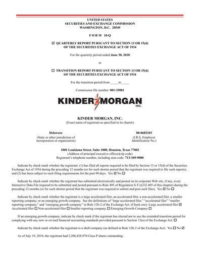 Thumbnail Kinder Morgan Quarterly Report 2018-q2