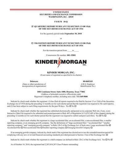 Thumbnail Kinder Morgan Quarterly Report 2018-q3