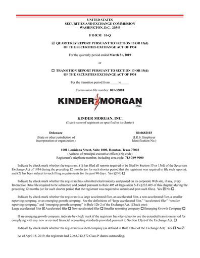 Thumbnail Kinder Morgan Quarterly Report 2019-q1