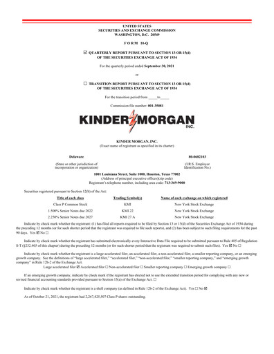 Thumbnail Kinder Morgan Quarterly Report 2021-q3