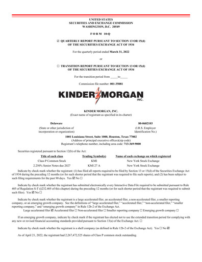 Thumbnail Kinder Morgan Quarterly Report 2022-q1