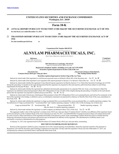 Vorschaubild Alnylam Pharmaceuticals
 Jahresbericht 2011