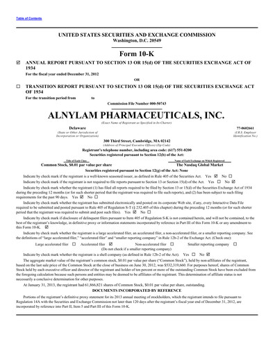 Vorschaubild Alnylam Pharmaceuticals
 Jahresbericht 2012
