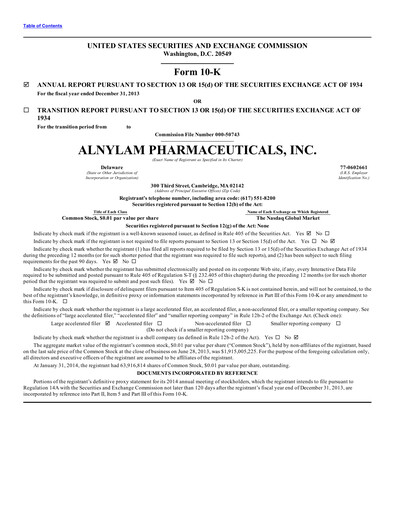 Vorschaubild Alnylam Pharmaceuticals
 Jahresbericht 2013