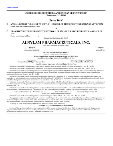 Vorschaubild Alnylam Pharmaceuticals
 Jahresbericht 2015