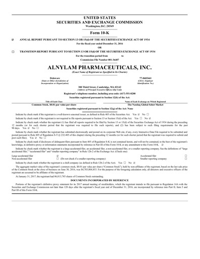 Vorschaubild Alnylam Pharmaceuticals
 Jahresbericht 2016