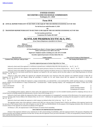 Vorschaubild Alnylam Pharmaceuticals
 Jahresbericht 2020