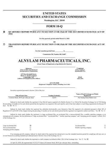 Thumbnail Alnylam Pharmaceuticals
 Quarterly Report 2026-q1