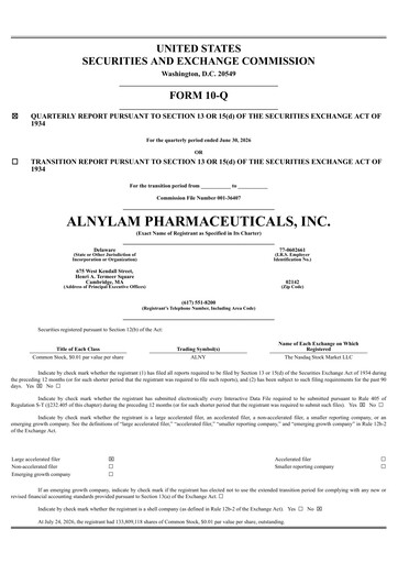 Vorschaubild Alnylam Pharmaceuticals
 Quartalsbericht 2026-q2