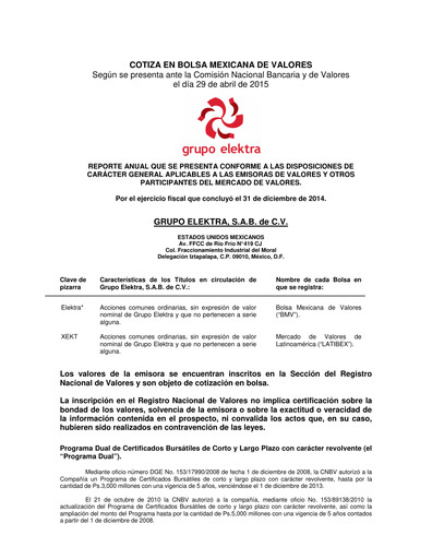 Thumbnail Grupo Elektra
 Annual Report 2014