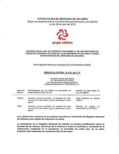 Thumbnail Grupo Elektra
 Annual Report 2015