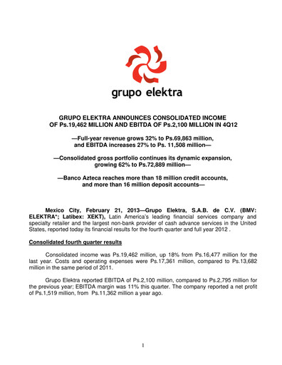 Thumbnail Grupo Elektra
 Quarterly Report 2012-q4