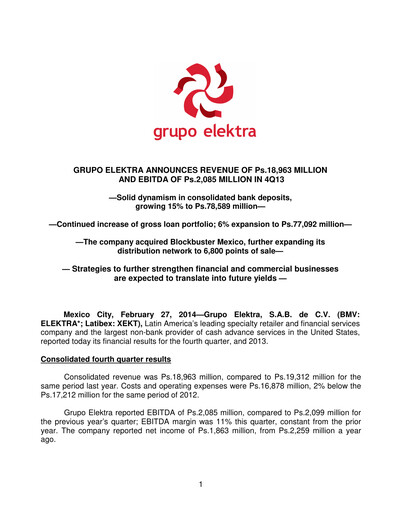 Thumbnail Grupo Elektra
 Quarterly Report 2013-q4
