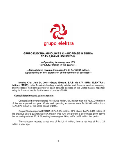 Thumbnail Grupo Elektra
 Quarterly Report 2014-q2