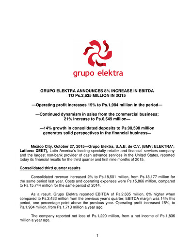 Thumbnail Grupo Elektra
 Quarterly Report 2015-q3