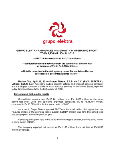 Thumbnail Grupo Elektra
 Quarterly Report 2016-q1