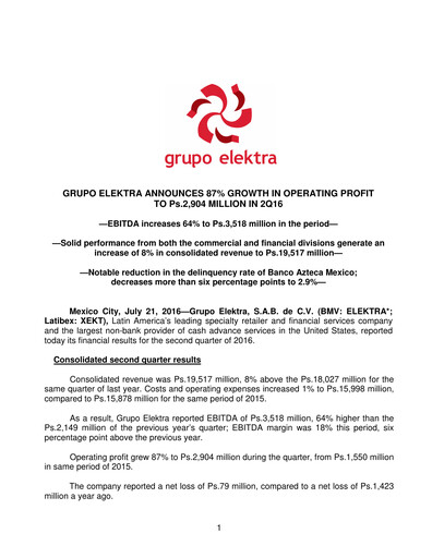Thumbnail Grupo Elektra
 Quarterly Report 2016-q2