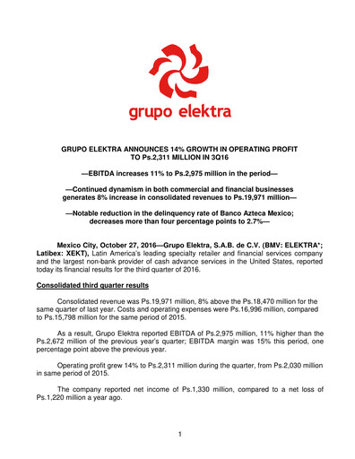 Thumbnail Grupo Elektra
 Quarterly Report 2016-q3
