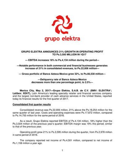 Thumbnail Grupo Elektra
 Quarterly Report 2017-q1