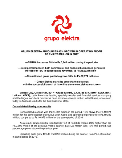 Thumbnail Grupo Elektra
 Quarterly Report 2017-q3