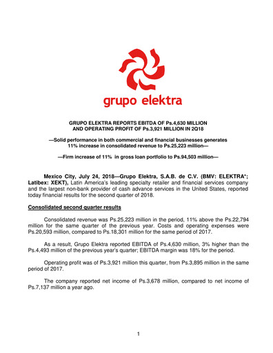 Thumbnail Grupo Elektra
 Quarterly Report 2018-q2