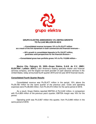 Thumbnail Grupo Elektra
 Quarterly Report 2019-q4