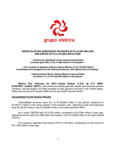 Thumbnail Grupo Elektra
 Quarterly Report 2020-q4