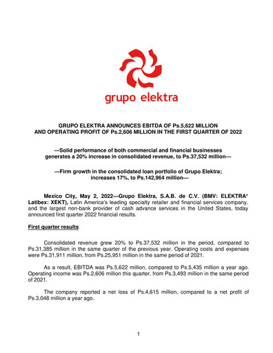 Thumbnail Grupo Elektra
 Quarterly Report 2022-q1