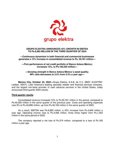 Thumbnail Grupo Elektra
 Quarterly Report 2024-q3