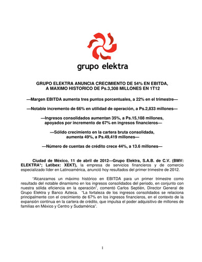 Thumbnail Grupo Elektra
 Quarterly Report 2012-q1