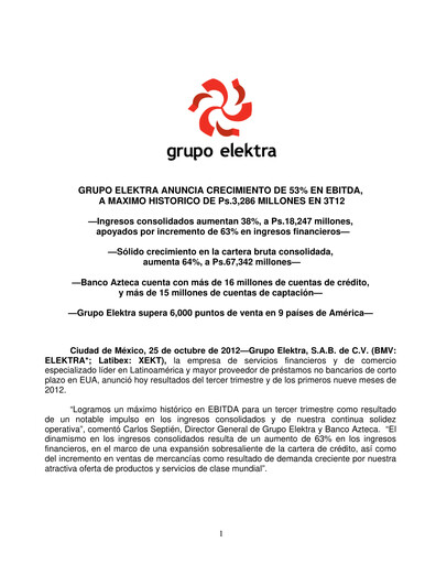 Thumbnail Grupo Elektra
 Quarterly Report 2012-q3