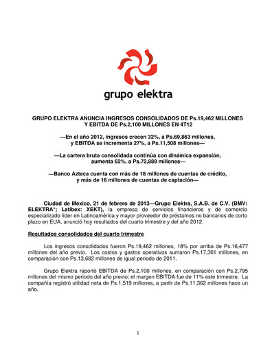 Thumbnail Grupo Elektra
 Quarterly Report 2012-q4